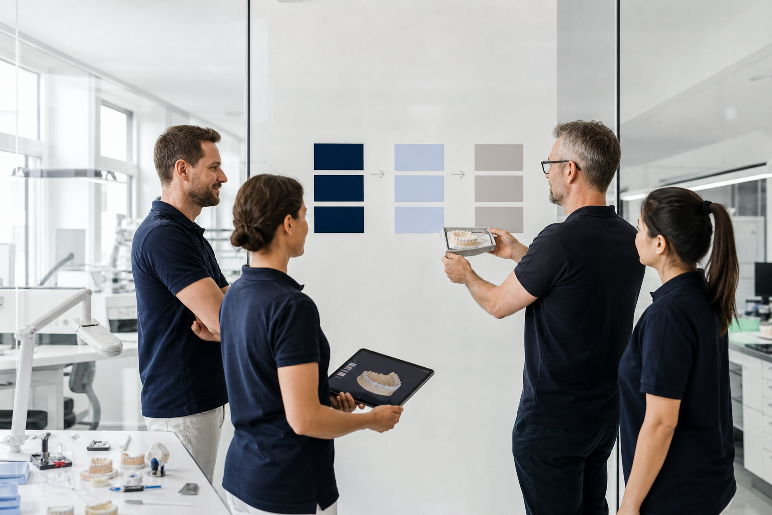 Kalenderansicht mit vier Zeitabschnitten einer 90-Tage-Digitalisierungsroadmap für ein Dentallabor
