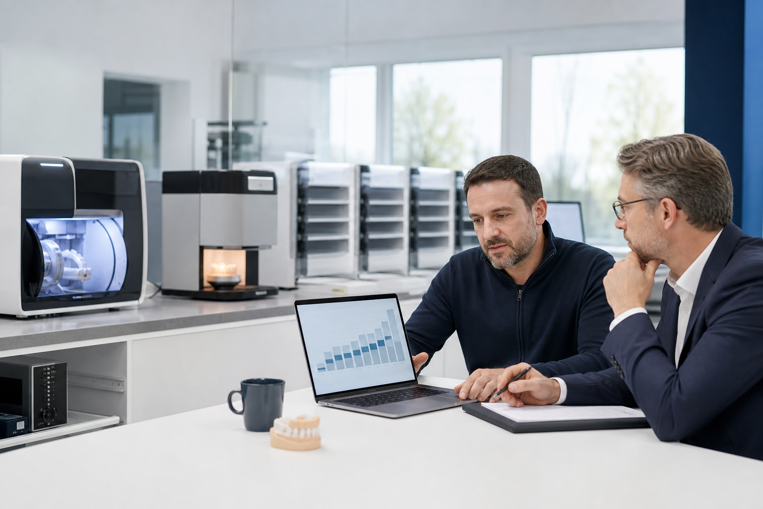 Finanzplan und Kapazitätsübersicht auf dem Schreibtisch eines Laborgründers
